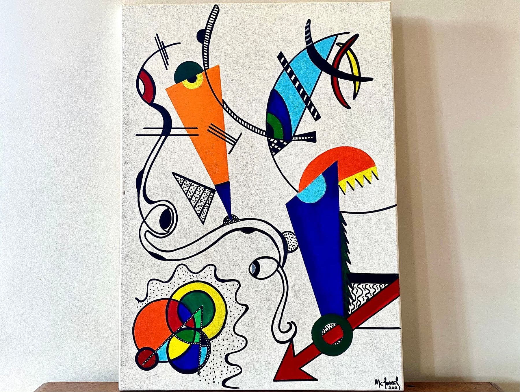 Toile géométrique et colorée « Ijometry » de M. C. Lamamie de Clairac, écho contemporain à la fragmentation cubiste