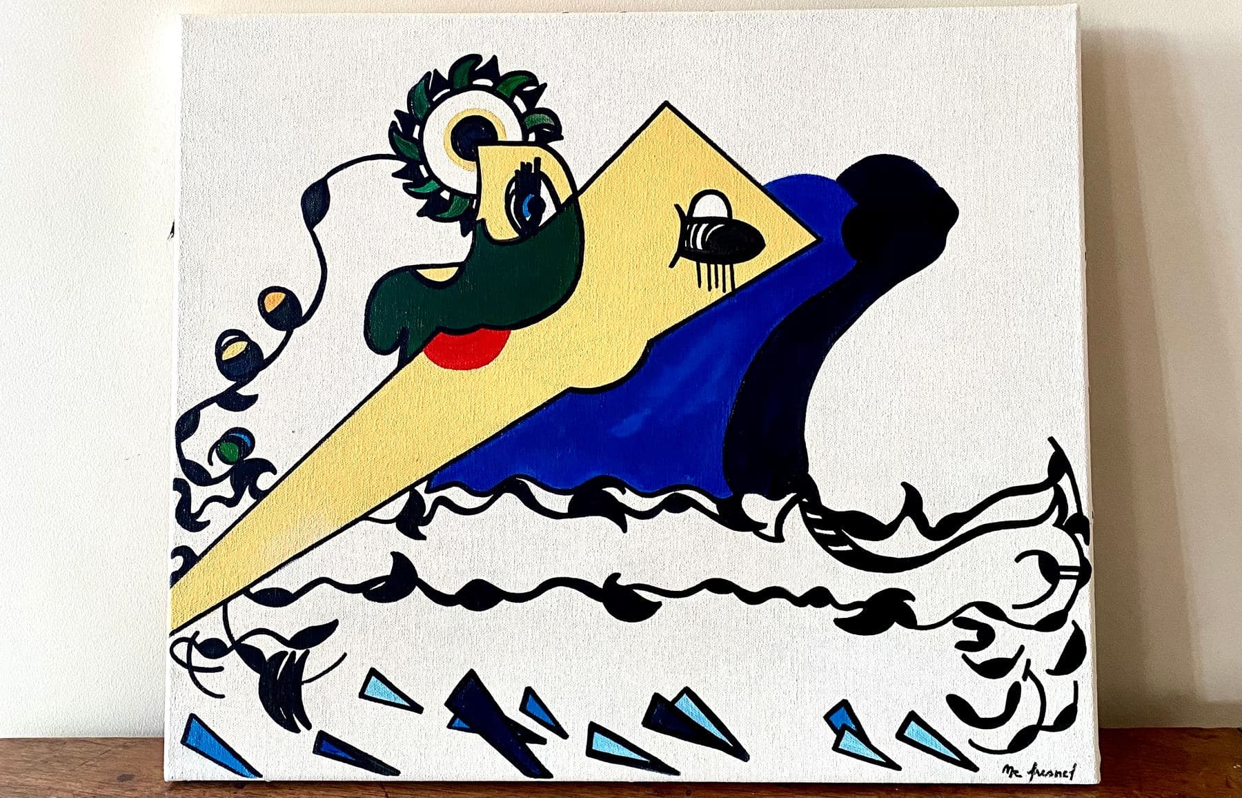 Petite toile abstraite colorée et simple de M. C. Lamamie de Clairac, à l'acrylique sans relief au couteau